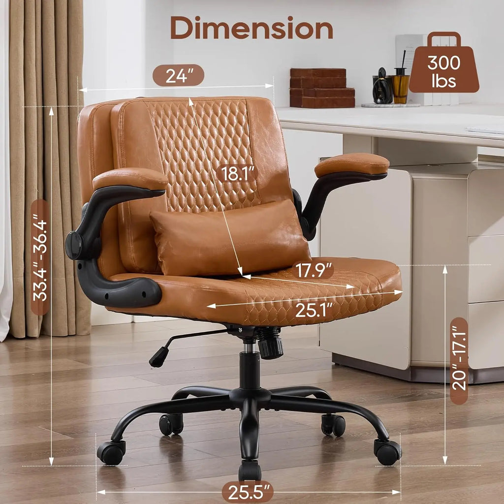 TCGBKAF Ergonomic Office Chair Criss Cross Chair with Flip Backrest PU Leather Adjustable Height Swivel Chair with Flip Up Arms