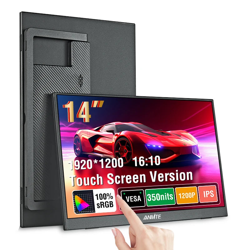Anmite 14 inch Touch Portable Monitor 1200P HDR IPS Gaming Monitor USB TYPE C HDMI for Phone Laptop Desktop Switch PS4 XBOX