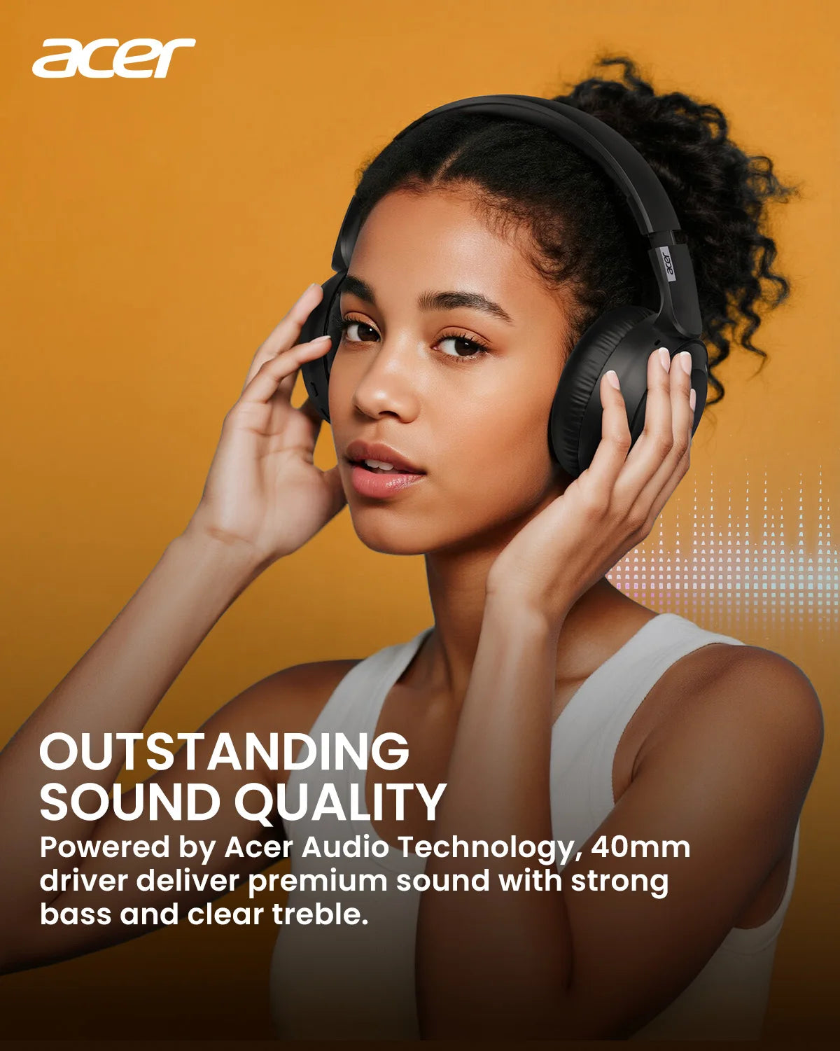 Acer OHR205 Wireless Bluetooth 6.0 Headphones Foldable Over-Ear Headphones Memory Foam Earpads Multipoint