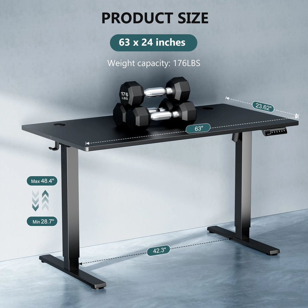JHK 63x24 Inch Electric Standing Desk Ergonomic Height Adjustable Stand Up Sit Stand Computer Workstation Work Table For Office