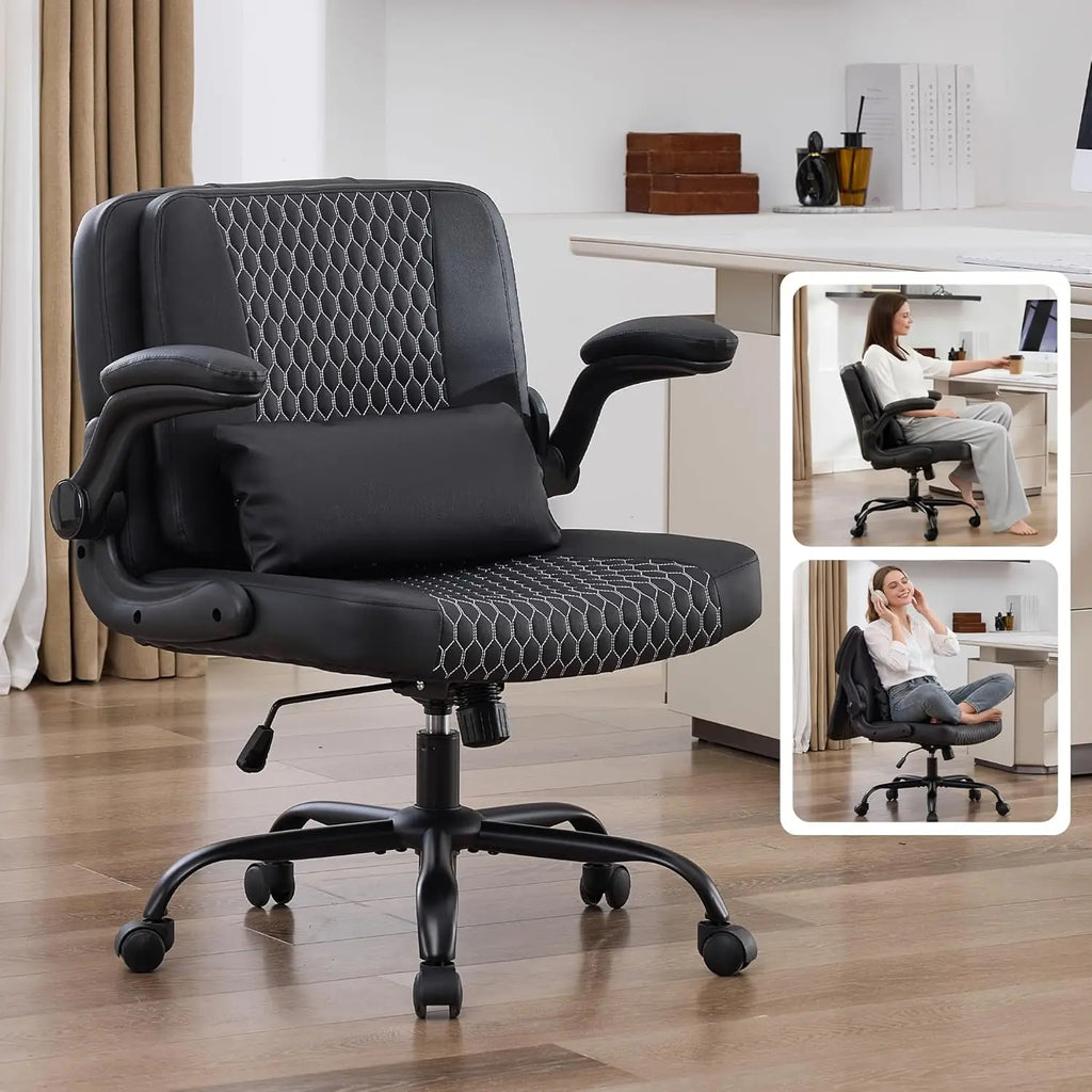 TCGBKAF Ergonomic Office Chair Criss Cross Chair with Flip Backrest PU Leather Adjustable Height Swivel Chair with Flip Up Arms