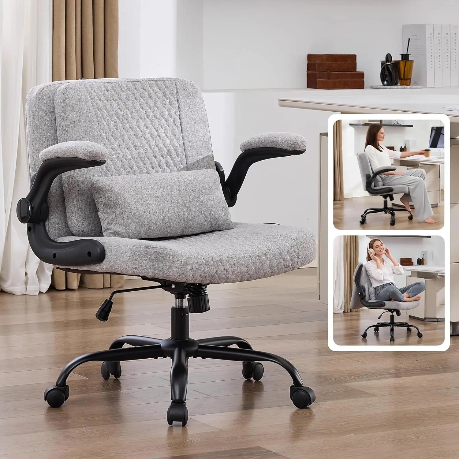 TCGBKAF Ergonomic Office Chair Criss Cross Chair with Flip Backrest PU Leather Adjustable Height Swivel Chair with Flip Up Arms