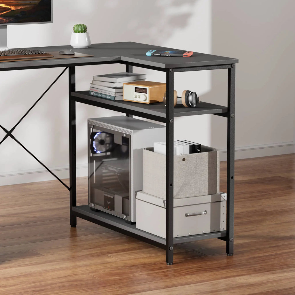 120/140cm Computer Desk, Corner Office Desk with 3 Fabric Drawers, L Shape Deskwith Side Pocket, PC Table for Office Gaming
