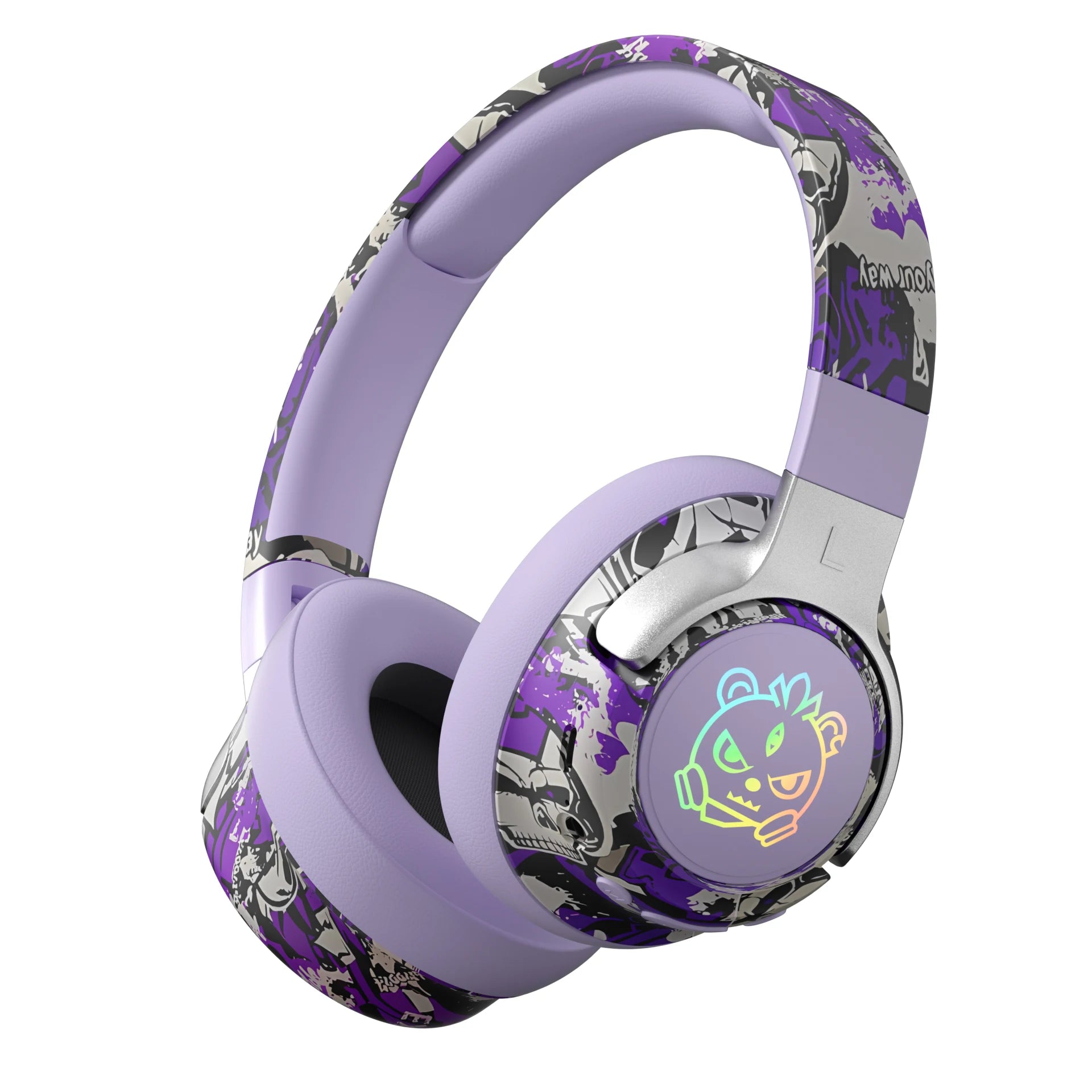 Wireless Headphones Graffiti Style LED Light Up Foldable Over Ear 350mAh Type-C Rechargeable