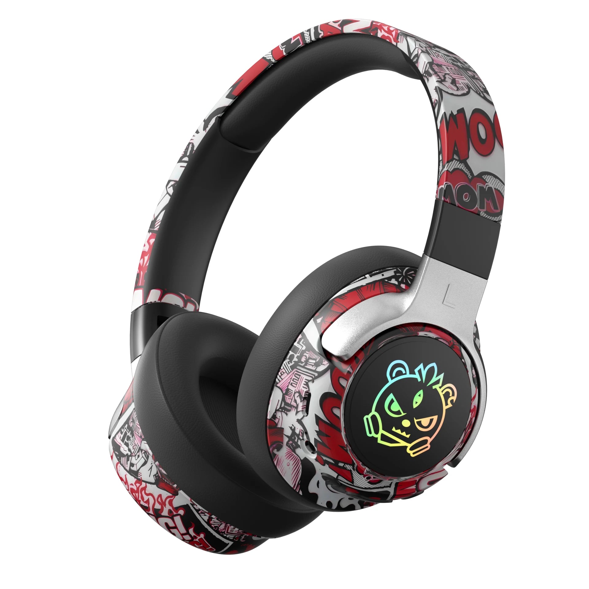 Wireless Headphones Graffiti Style LED Light Up Foldable Over Ear 350mAh Type-C Rechargeable