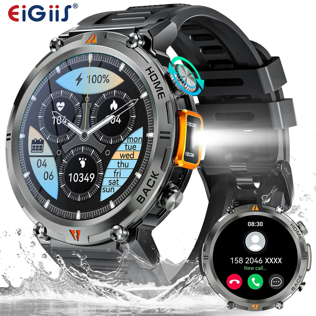 EIGIIS KE3 2025 New Bluetooth Call smartwatch for men Full Touch Screen With Health Monitor heart rate Flashlight