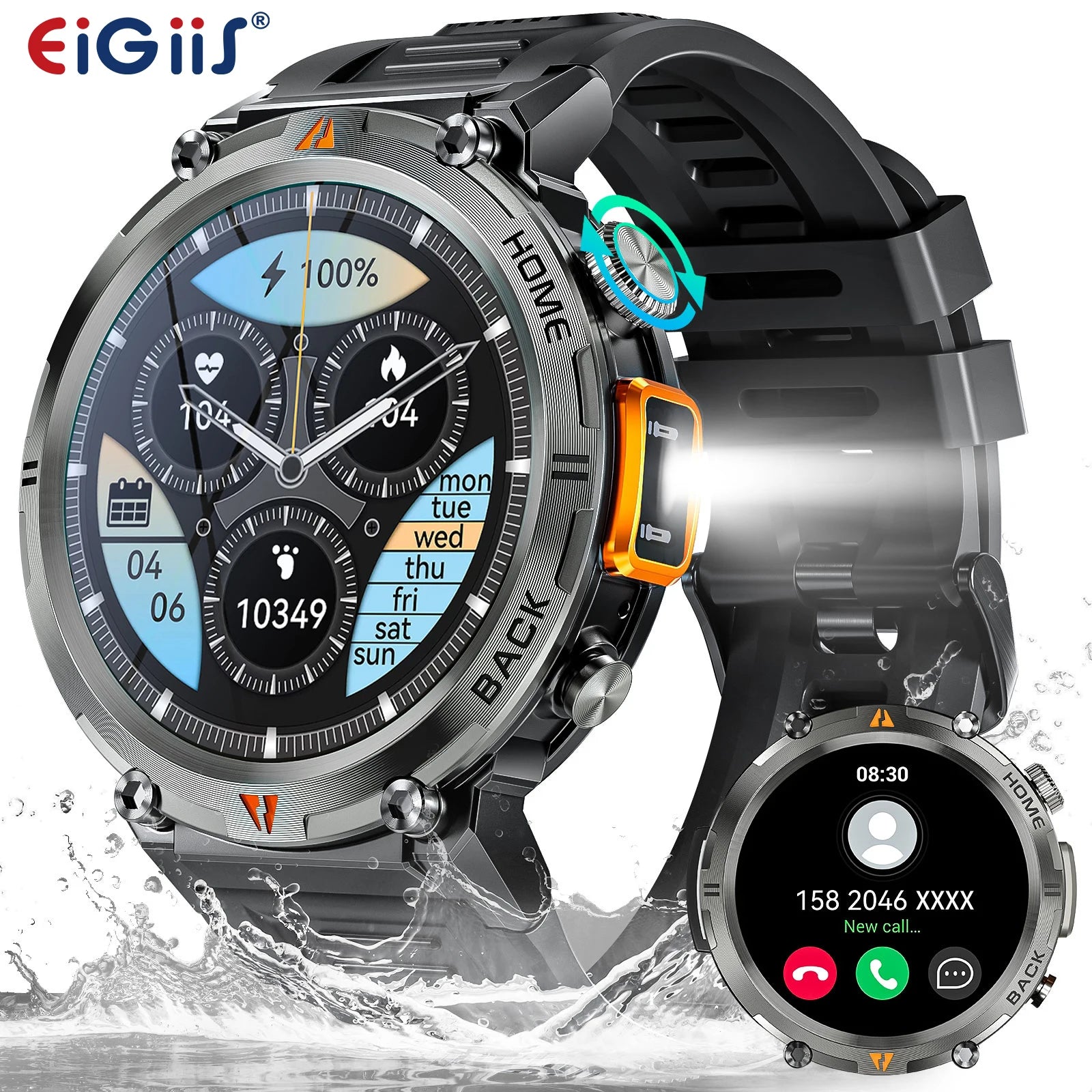 EIGIIS KE3 2025 New Bluetooth Call smartwatch for men Full Touch Screen With Health Monitor heart rate Flashlight