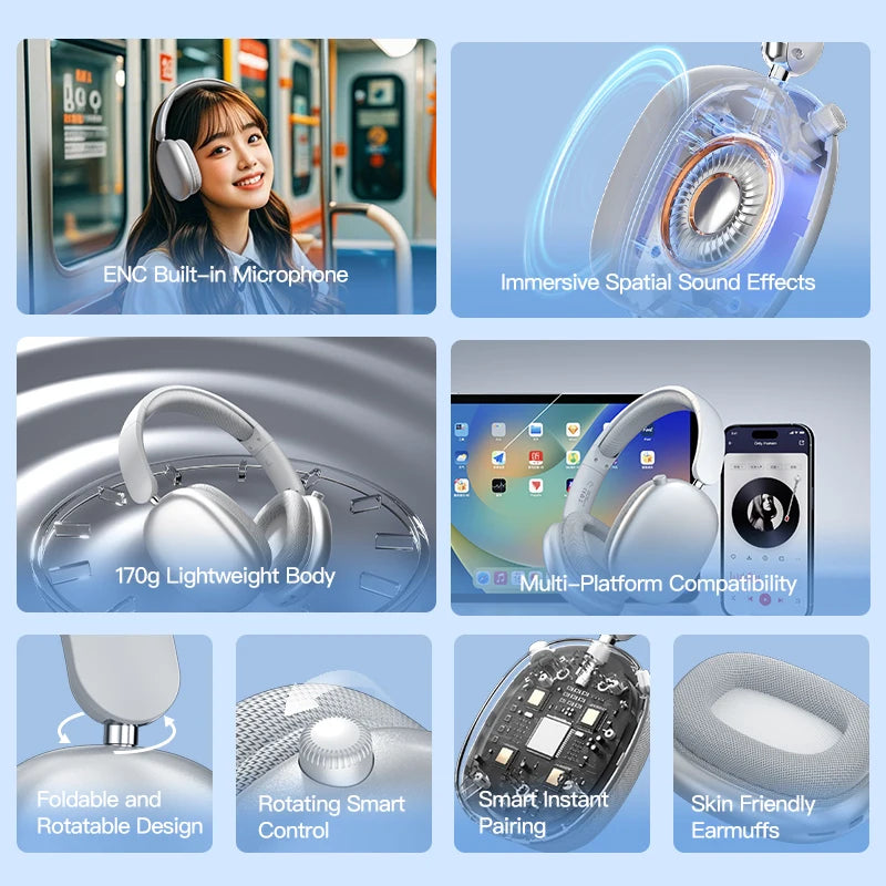 Wireless Bluetooth Headphones Over-Ear, Hi-Res Audio, Sport Headphone, Foldable Stereo, Travel Headphones