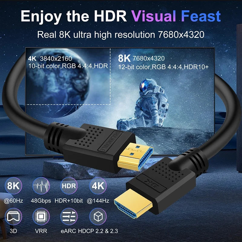 SHULIANCABLE 8K HDMI Cable 2.1 48Gbps High-Speed HDMI | 8K@120Hz Compatible with Monitor Ultra-High Definition TV PS5