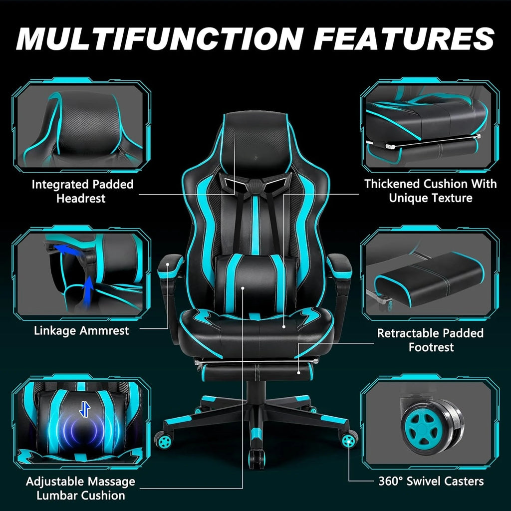 Gaming Chairs for Adults, Gaming Chairs with Footrest and Massage, Reclining Computer Chair for Heavy People,Big, Customized