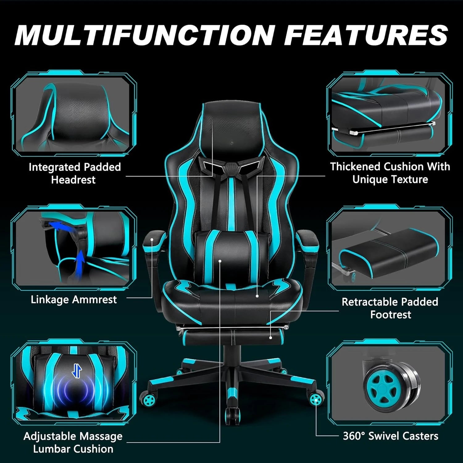 Gaming Chairs for Adults, Gaming Chairs with Footrest and Massage, Reclining Computer Chair for Heavy People,Big, Customized