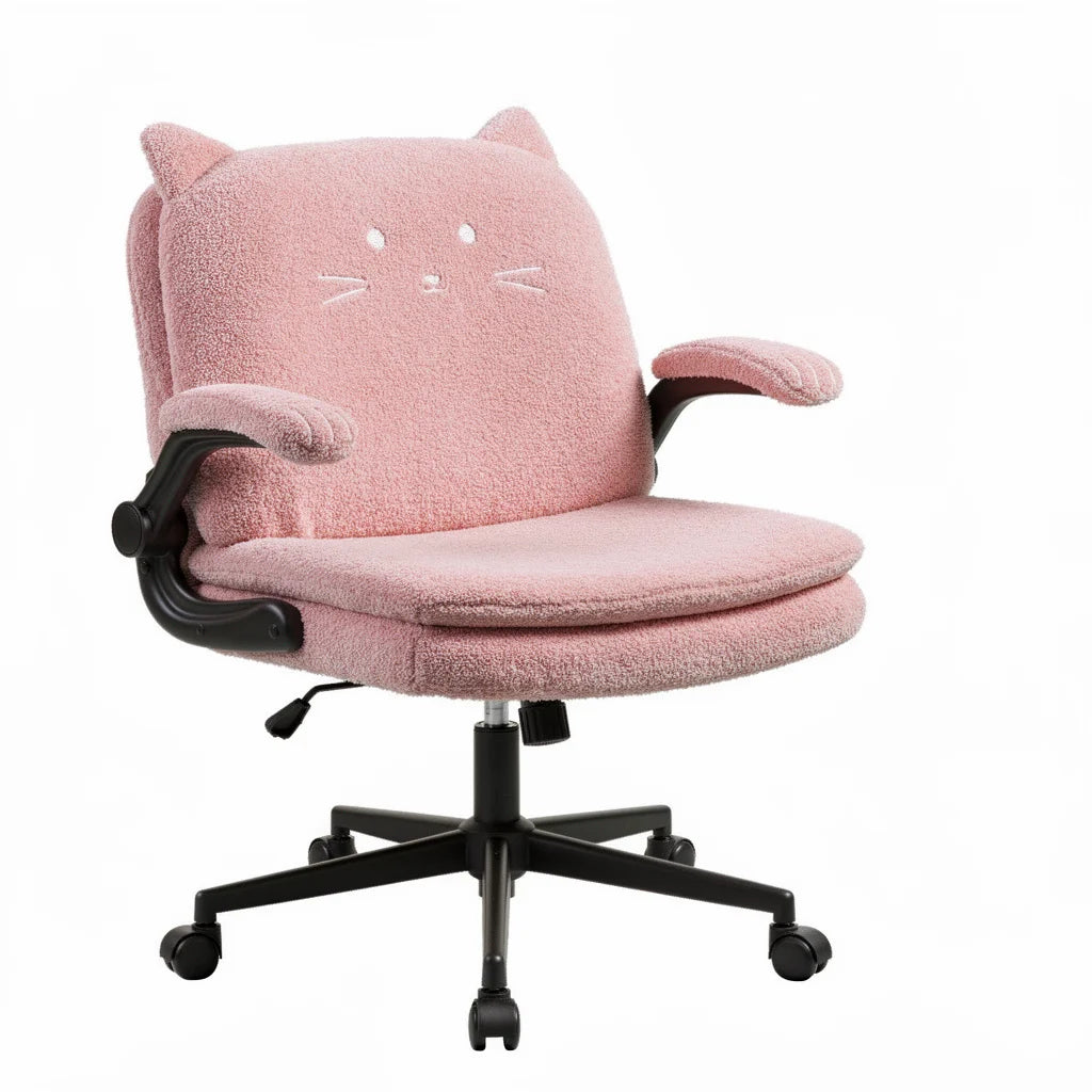 TCGBKAF Pink Criss Cross Chair with Wheels&Flip-Up Arms 25" Seat Cross Legged Office Chair with Flip-Up Back Ergonomic Computer Desk Chair Adjustable Swivel Vanity Fleece Chair for Home&Bedroom