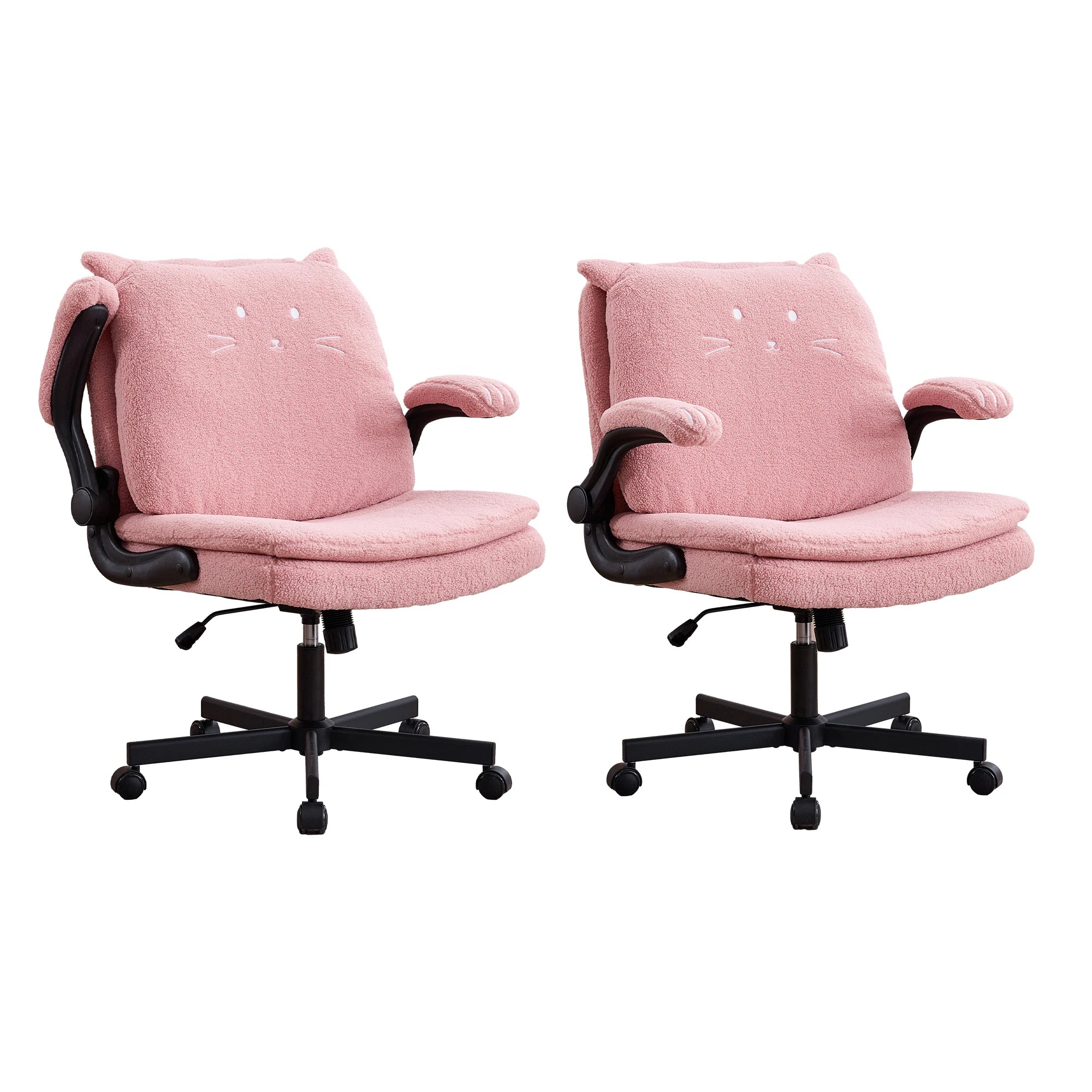 TCGBKAF Pink Criss Cross Chair with Wheels&Flip-Up Arms 25" Seat Cross Legged Office Chair with Flip-Up Back Ergonomic Computer Desk Chair Adjustable Swivel Vanity Fleece Chair for Home&Bedroom