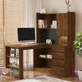 L Shaped Computer Desk with Hutch, Corner Computer Desk with Charging Station, Home Office Desk with Drawers, White, Customized