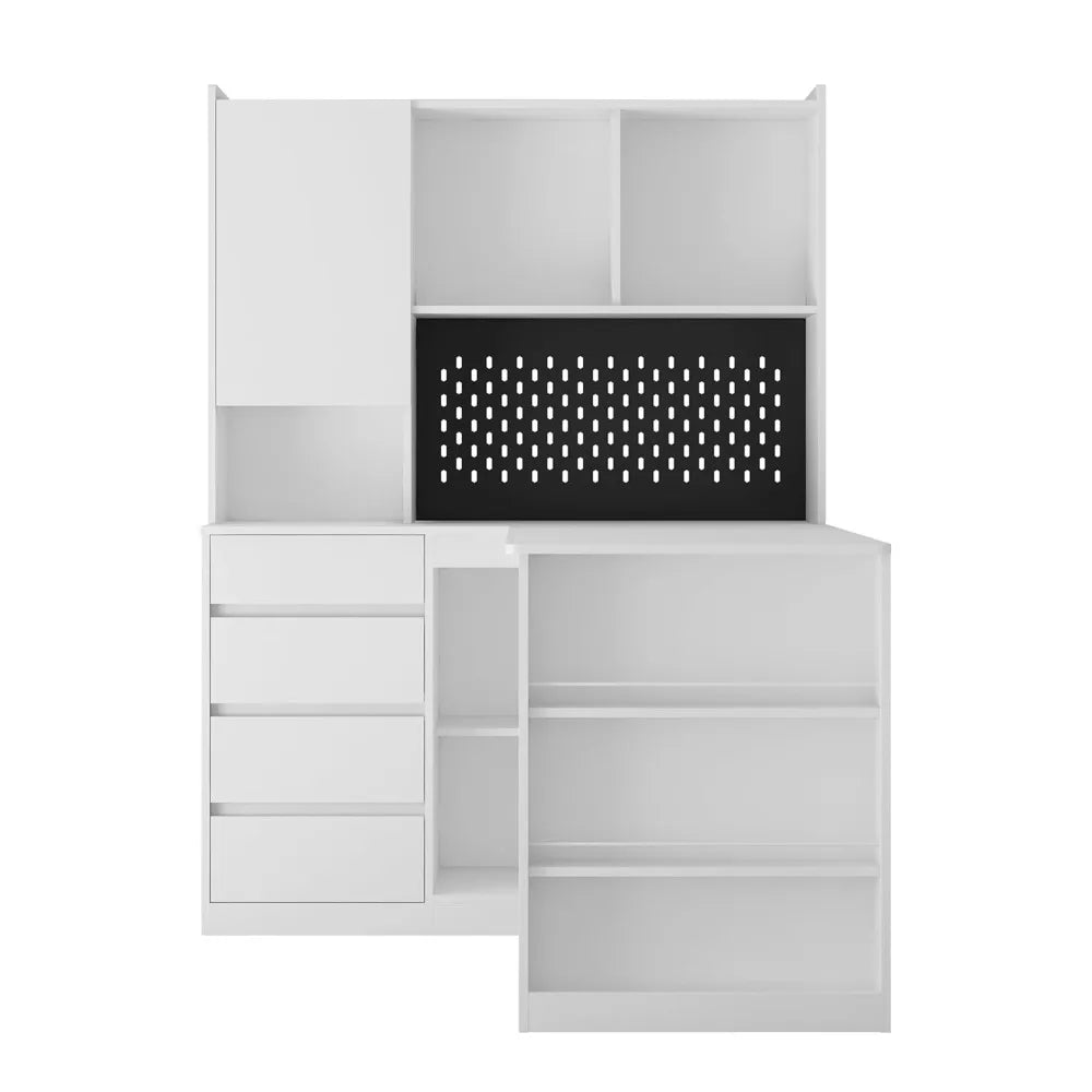 L Shaped Computer Desk with Hutch, Corner Computer Desk with Charging Station, Home Office Desk with Drawers, White, Customized