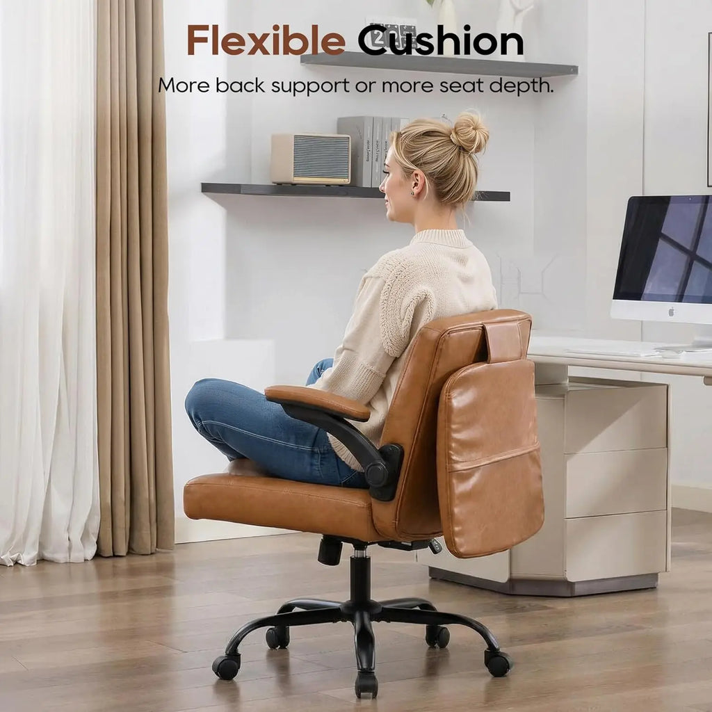 TCGBKAF Ergonomic Office Chair Criss Cross Chair with Flip Backrest PU Leather Adjustable Height Swivel Chair with Flip Up Arms