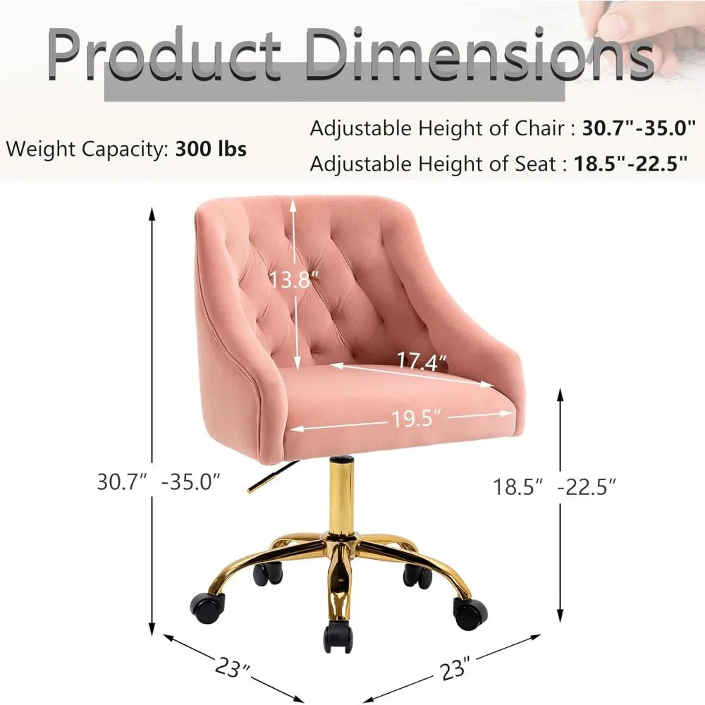 Home Office Desk Chair Modern Velvet Office Computer Chair Height Adjustable Mid-Back Task Chair