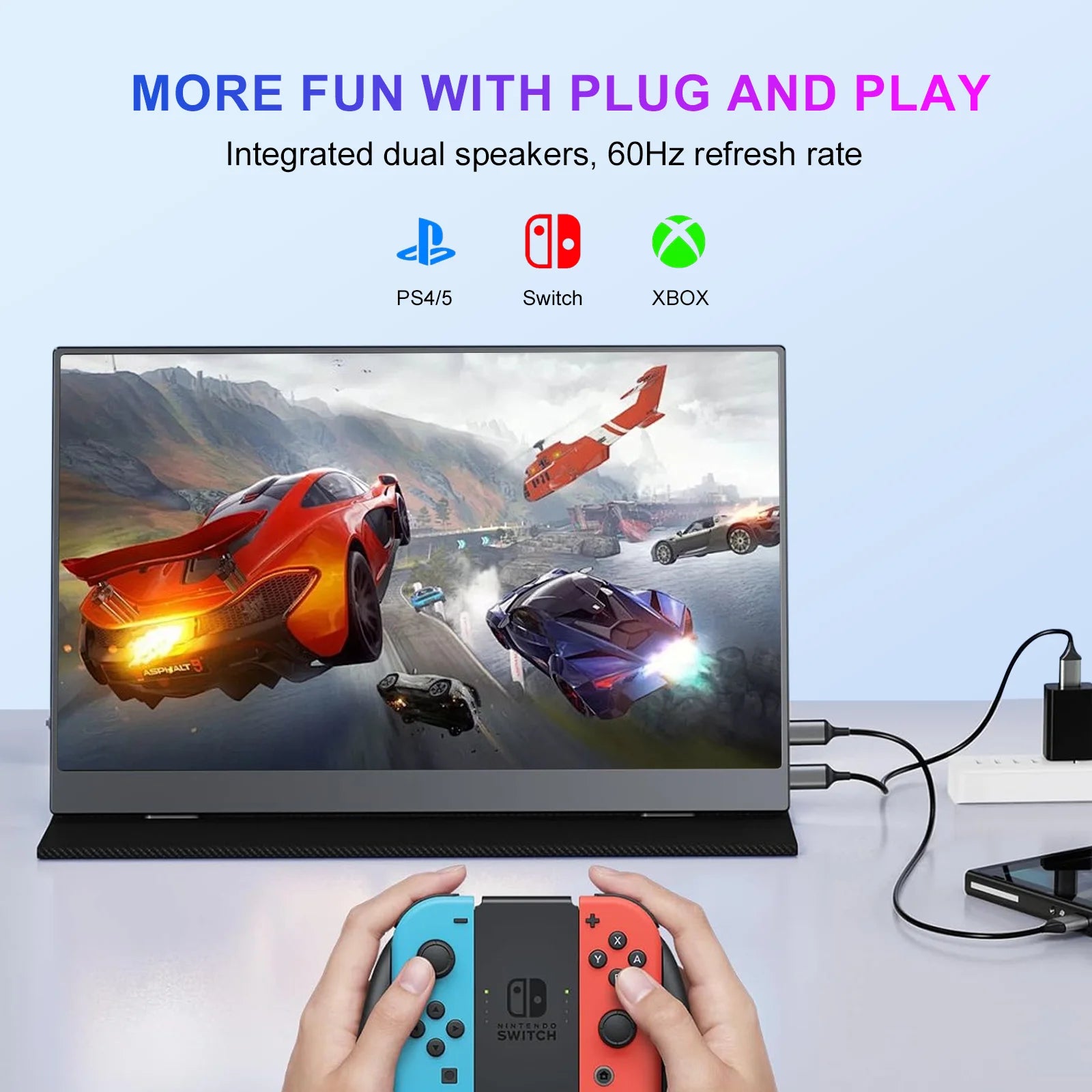 2.5K Portable Monitor 13.3” 2560x1600 External Display 16:10 Second Monitor Screen Type-C HDMI for Xbox Switch PS Phone