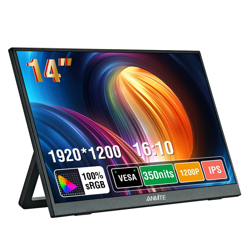 Anmite 14 inch Touch Portable Monitor 1200P HDR IPS Gaming Monitor USB TYPE C HDMI for Phone Laptop Desktop Switch PS4 XBOX