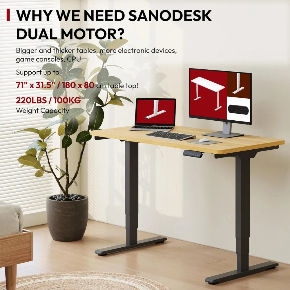 48 inch Electric Standing Desk Dual Motor Height Adjustable 3-Stage Sit Stand Desk Home Office Black Frame Maple Top