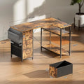 120/140cm Computer Desk, Corner Office Desk with 3 Fabric Drawers, L Shape Deskwith Side Pocket, PC Table for Office Gaming