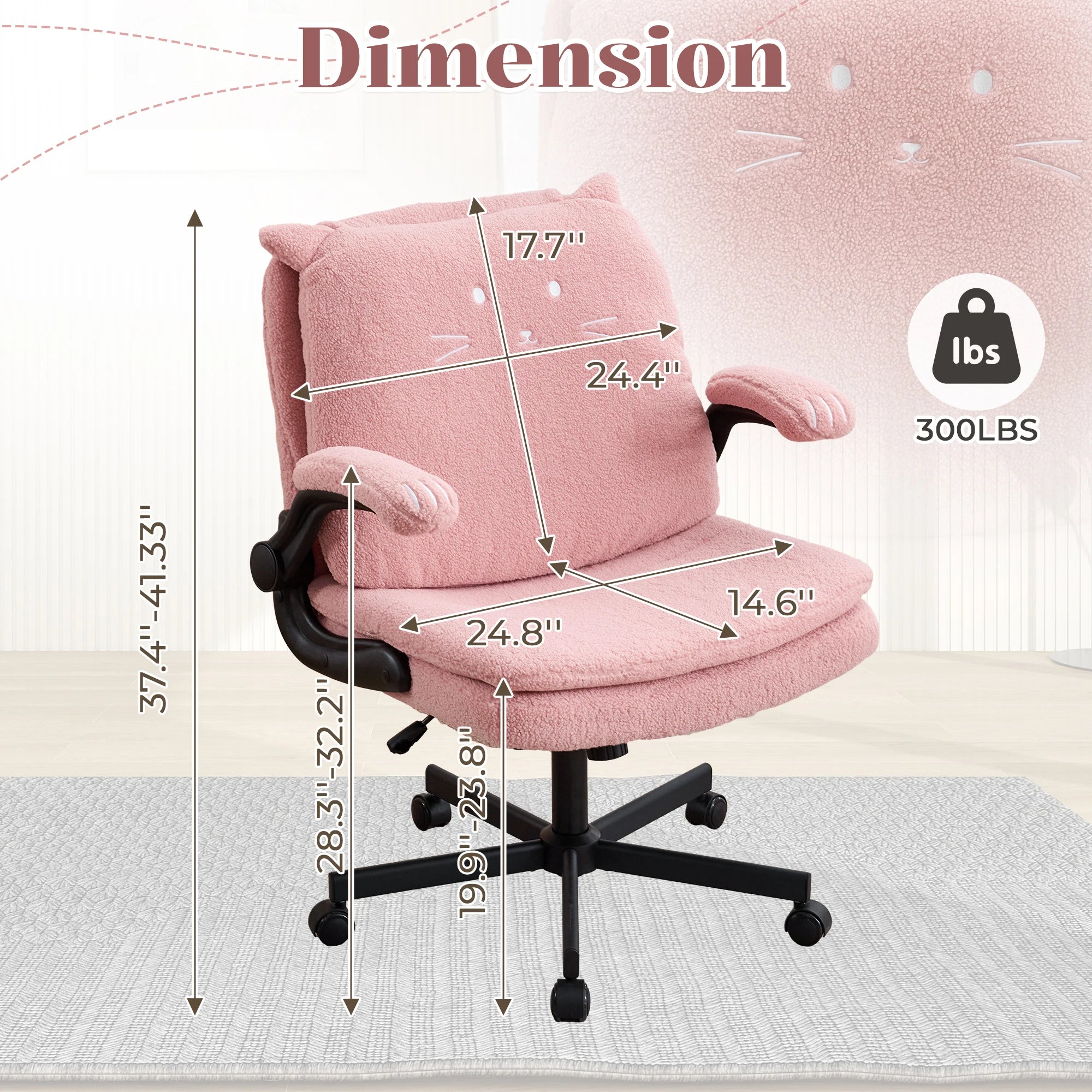 TCGBKAF Pink Criss Cross Chair with Wheels&Flip-Up Arms 25" Seat Cross Legged Office Chair with Flip-Up Back Ergonomic Computer Desk Chair Adjustable Swivel Vanity Fleece Chair for Home&Bedroom