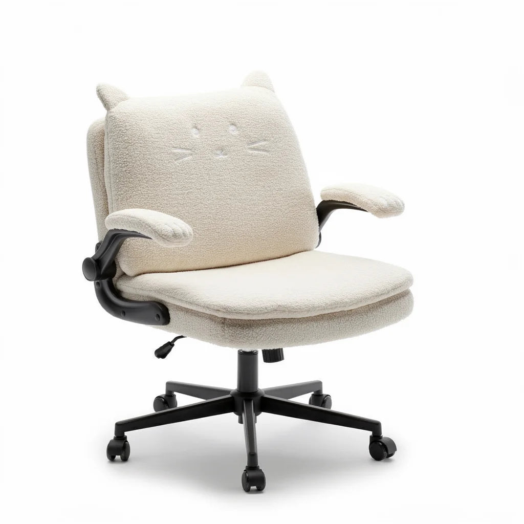 TCGBKAF Pink Criss Cross Chair with Wheels&Flip-Up Arms 25" Seat Cross Legged Office Chair with Flip-Up Back Ergonomic Computer Desk Chair Adjustable Swivel Vanity Fleece Chair for Home&Bedroom