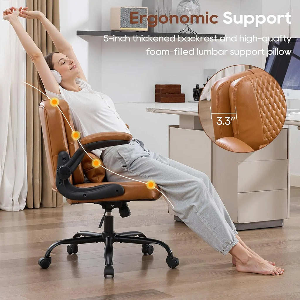 TCGBKAF Ergonomic Office Chair Criss Cross Chair with Flip Backrest PU Leather Adjustable Height Swivel Chair with Flip Up Arms