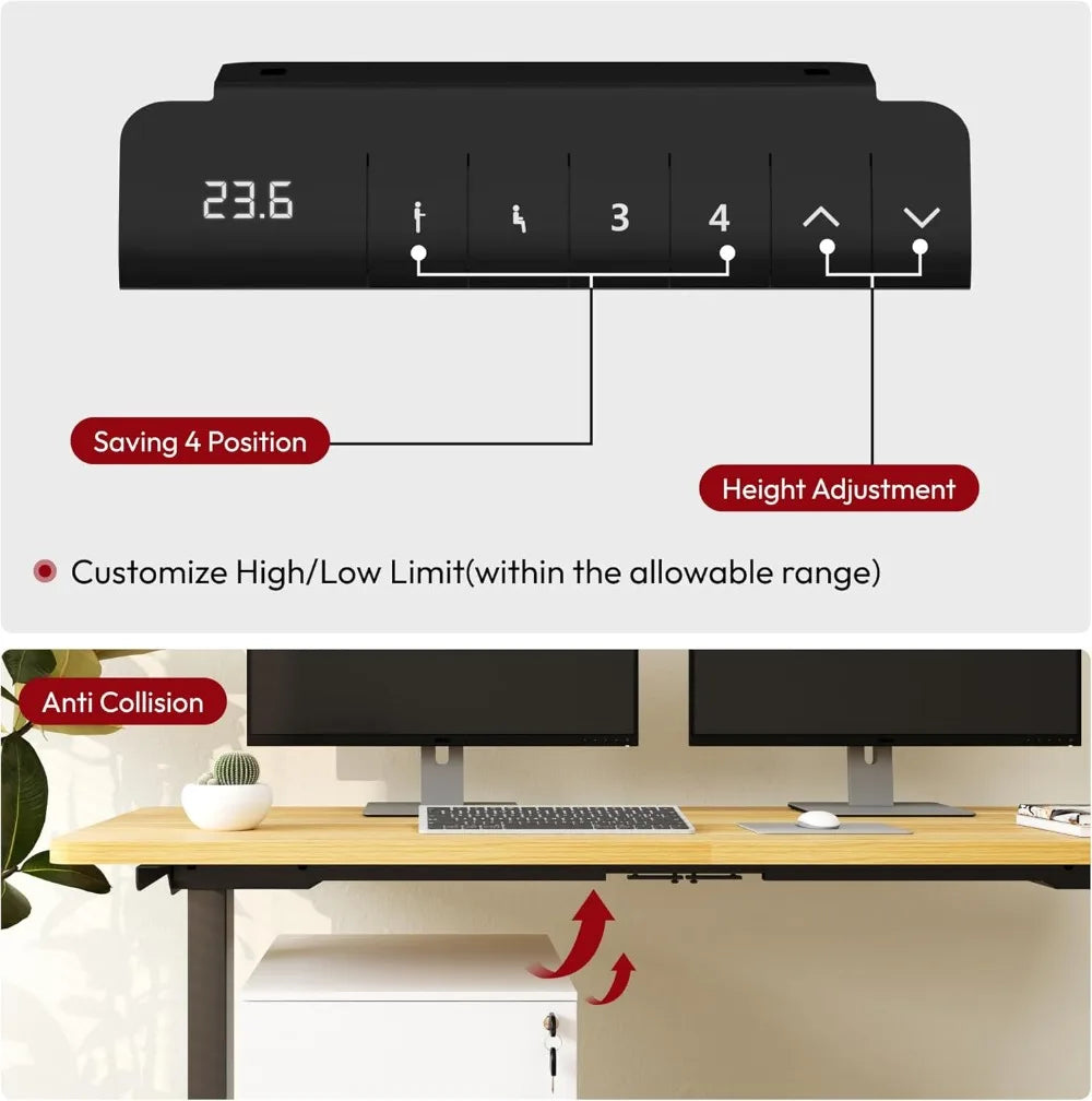 48 inch Electric Standing Desk Dual Motor Height Adjustable 3-Stage Sit Stand Desk Home Office Black Frame Maple Top