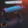 Y‑Shaped Gaming Desk with RGB LED Lights, Ergonomic Carbon‑Fiber Surface PC Workstation Table with Headphone Hook & Cup Holder