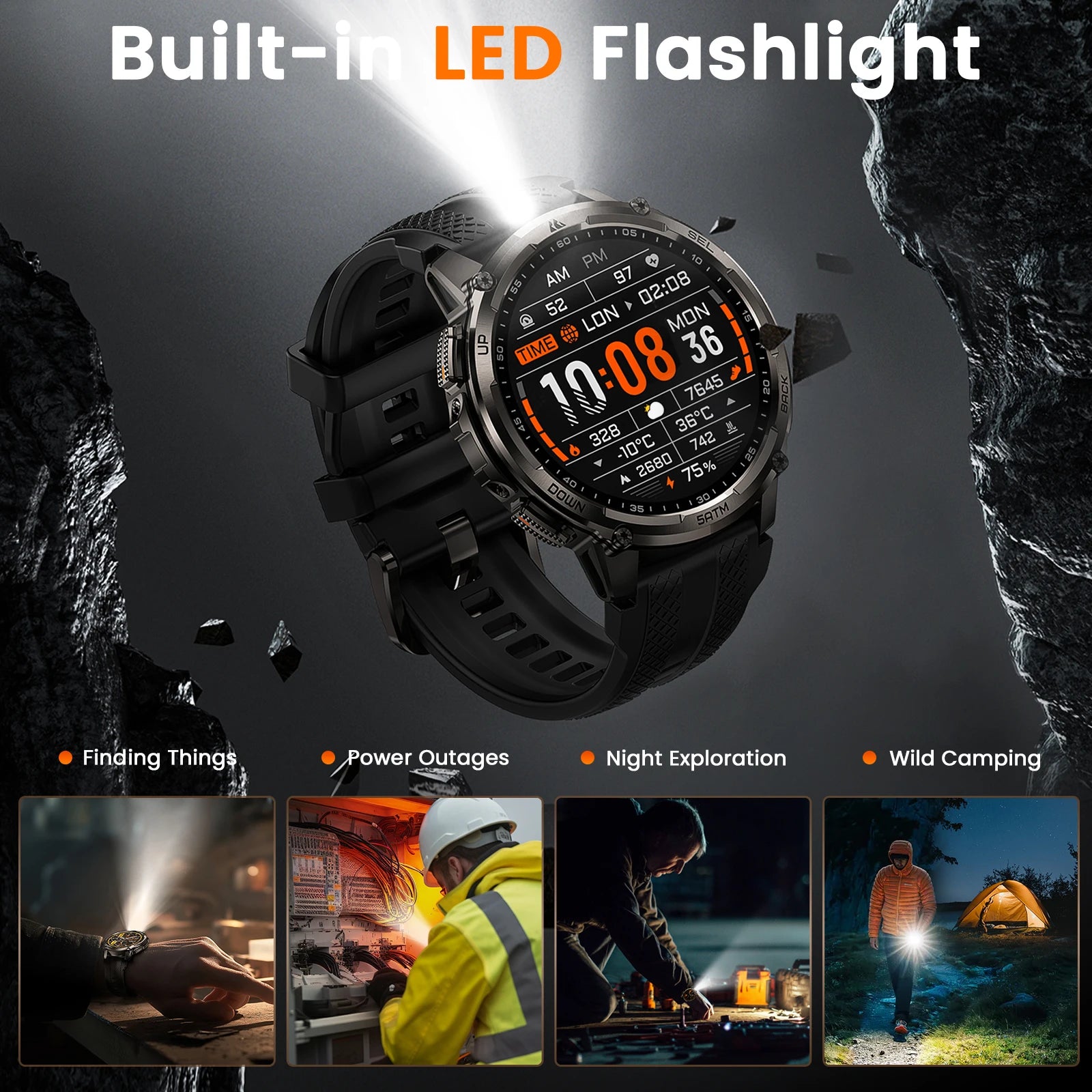 KOSPET Men’s Outdoor Rugged Smartwatch with Flashlight