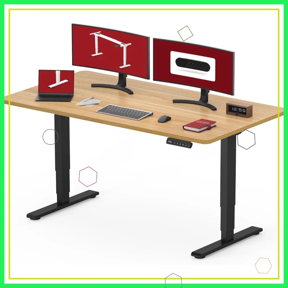 48 inch Electric Standing Desk Dual Motor Height Adjustable 3-Stage Sit Stand Desk Home Office Black Frame Maple Top