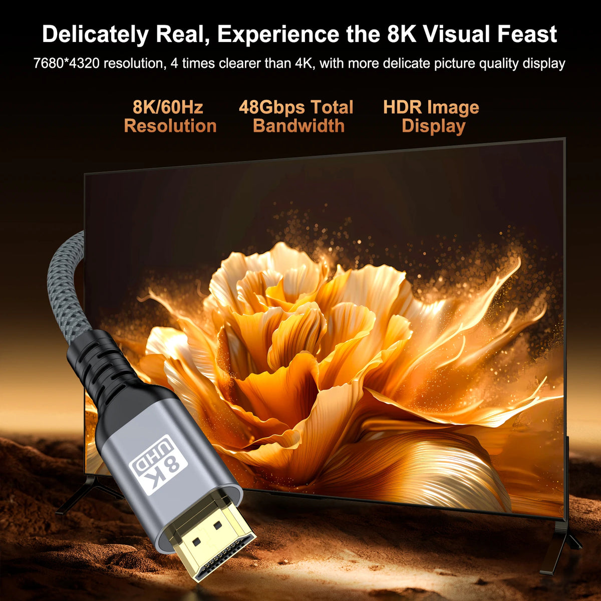 HDMI 2.1 Cable  8K 60Hz 4K 240Hz 48Gbps  Ultra High Speed HDR for HD TV Laptop Projector PS4 PS5