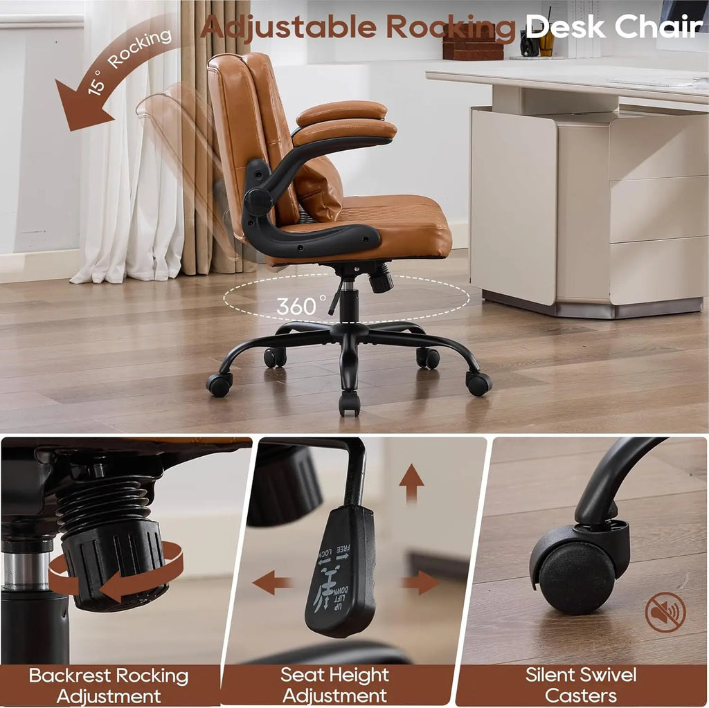 TCGBKAF Ergonomic Office Chair Criss Cross Chair with Flip Backrest PU Leather Adjustable Height Swivel Chair with Flip Up Arms
