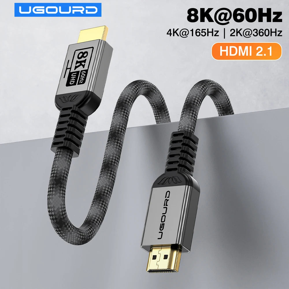 UGOURD Upgraded Version HDMI-Compatible2.1 Cable 48Gbps Braided 8K 60Hz 4K 165H 144Hz HDR HDCP2.3 Cord For PS5 Xbox Monitor HDTV