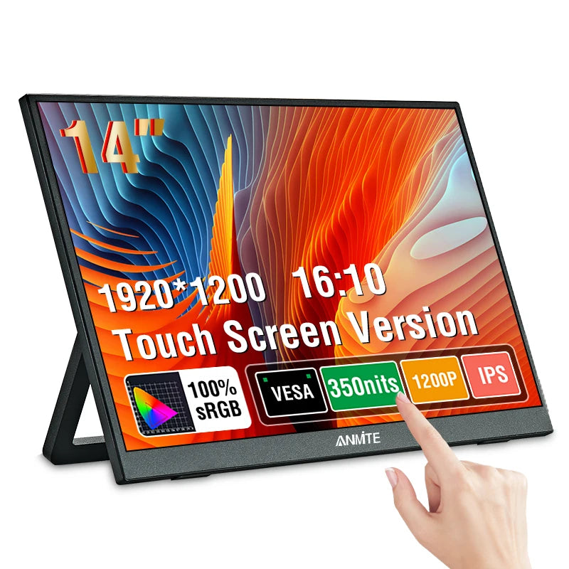 Anmite 14 inch Touch Portable Monitor 1200P HDR IPS Gaming Monitor USB TYPE C HDMI for Phone Laptop Desktop Switch PS4 XBOX