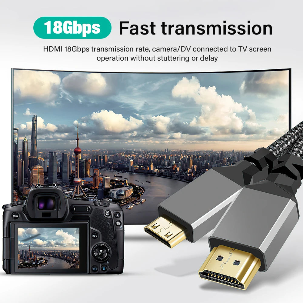 MINI HDMI To HDMI Cable HDMI2.0 2.0 MINIHDMI Male to Male 4K 60HZ HD Adapter Converter 1M 2M 3M 5M 1 2 3 5 Meter Long 30cm Short