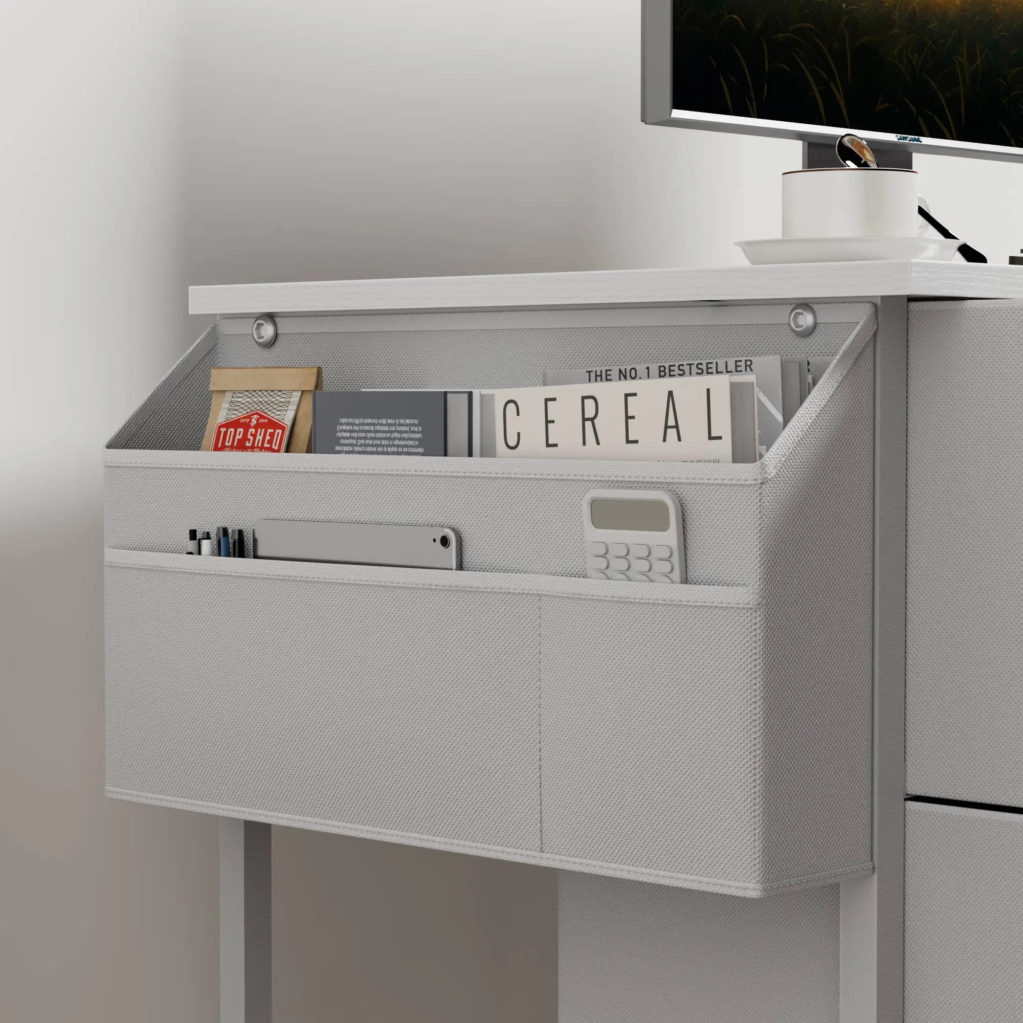 120/140cm Computer Desk, Corner Office Desk with 3 Fabric Drawers, L Shape Deskwith Side Pocket, PC Table for Office Gaming