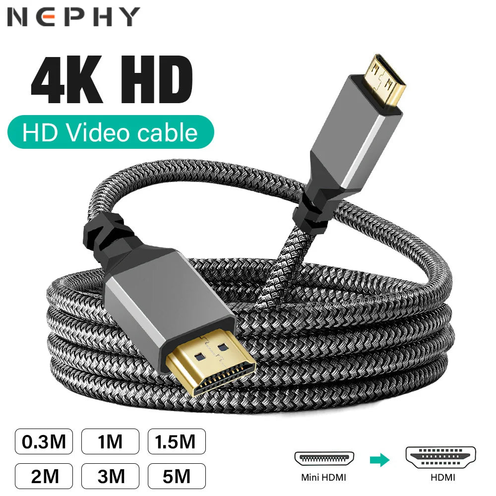 MINI HDMI To HDMI Cable HDMI2.0 2.0 MINIHDMI Male to Male 4K 60HZ HD Adapter Converter 1M 2M 3M 5M 1 2 3 5 Meter Long 30cm Short