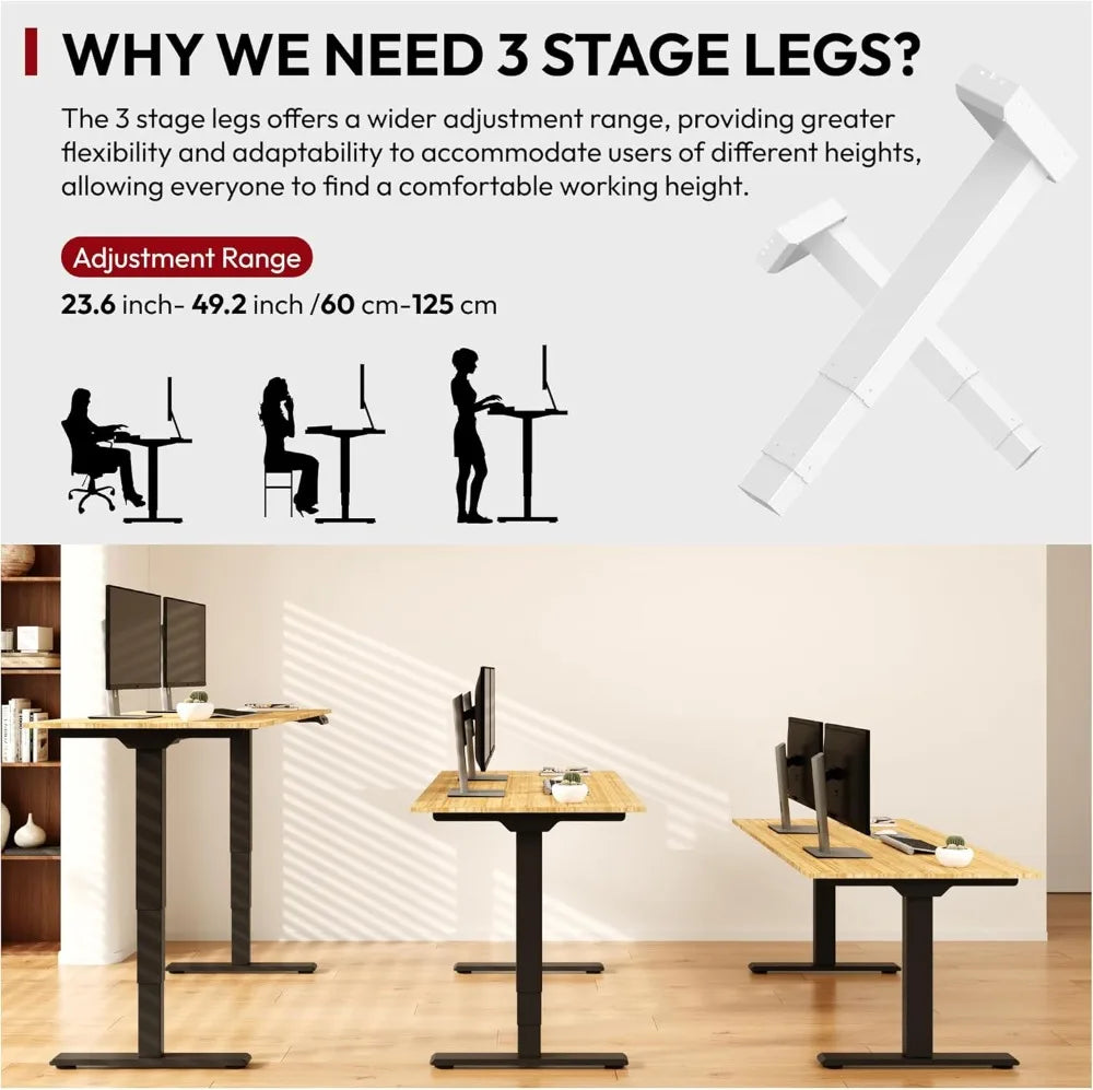 48 inch Electric Standing Desk Dual Motor Height Adjustable 3-Stage Sit Stand Desk Home Office Black Frame Maple Top