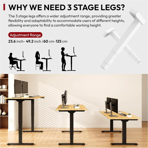 48 inch Electric Standing Desk Dual Motor Height Adjustable 3-Stage Sit Stand Desk Home Office Black Frame Maple Top